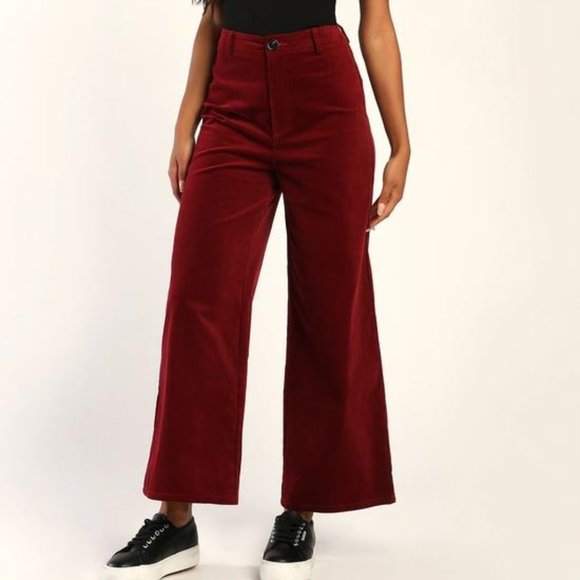 Lulus Pants - Lulus Wine Red Corduroy High Rise Wide-Leg Pants - Size Large
